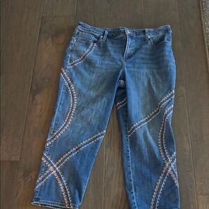 Chico’s Women’s Blue Girlfriend Embroidered Cropped Jeans